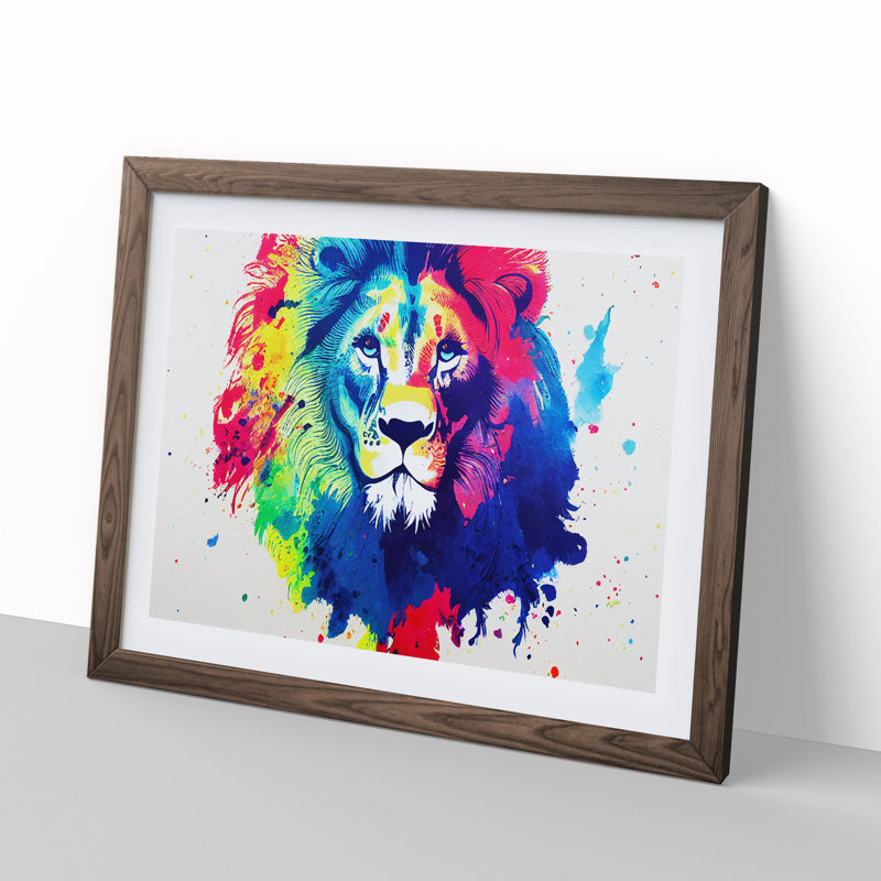Colourful Lion Vol.3 Abstract - Print, Walnut Framed, 46cm H x 64cm W x 2cm D