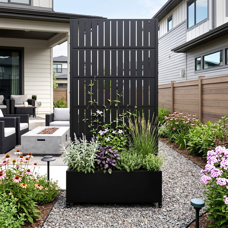 Metal Planter Box with Trellis with Wheels, 72" H x 35" W x 16" D, Black, 1