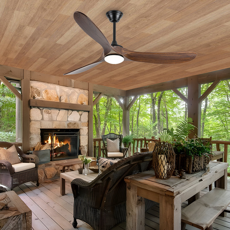 60in Solid Wood Ceiling Fan with Light and Remote, Modern Farmhouse Ceiling Fan, Propeller Style Solid Wood Blades, Quiet Reversible DC Motor, 3 Color Temperature Dimmable LED Light for Living Room, Dining Room and Indoor Spaces.