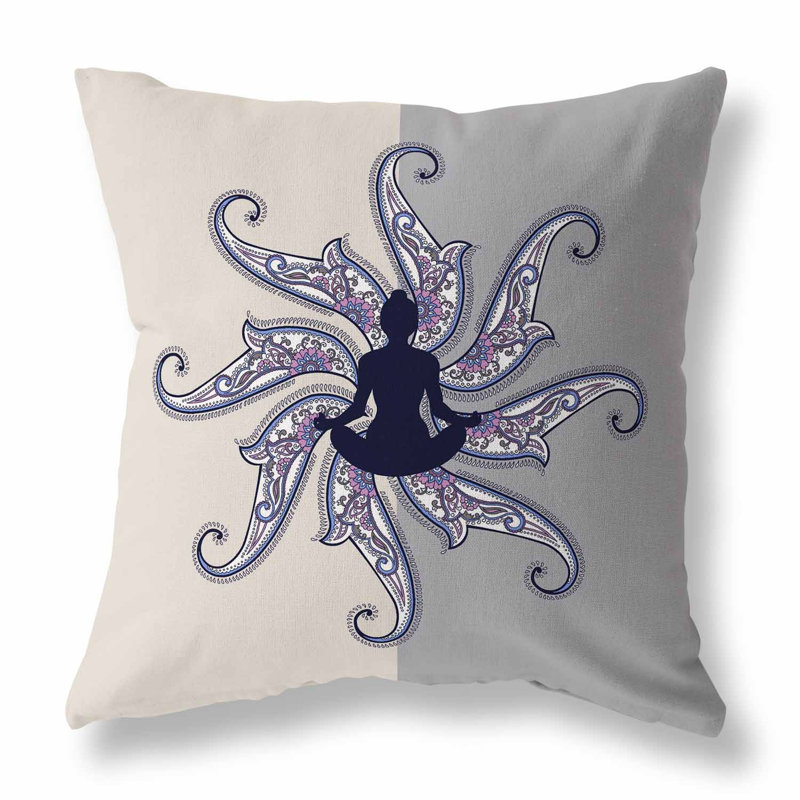 Coussin Mystic Silence Broadcloth, H 16 po x l 16 po, Bleu / argent / café