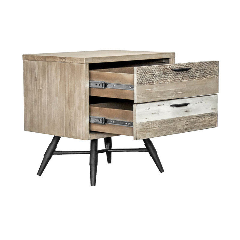 Table de chevet 2 tiroirs Bridges en bois d'acacia deux tons
