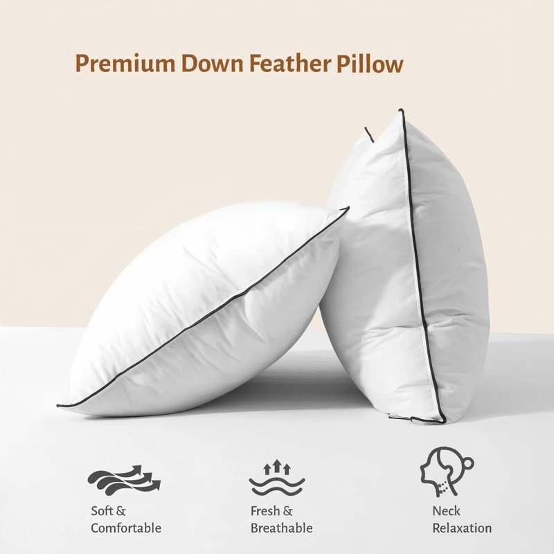100% Organic Cotton Cover Feather and Goose Down Blend Medium Support Bed Pillow, Queen Pillow: 20" x 30"