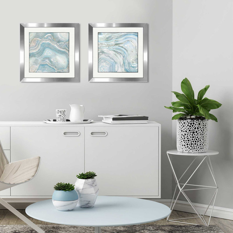 " Agate In Blue I " by Nan 2 - Pieces, 16.5" H x 33" W x 1" D, White Mat