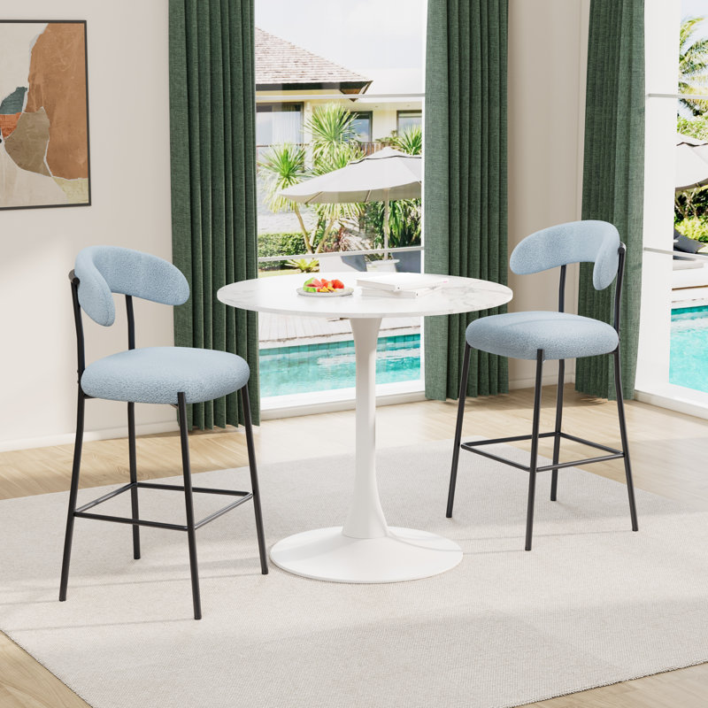 Ensemble de table de bar, ensemble de table de salle à manger ronde avec 2 tabourets de bar, Bleu, Blanc