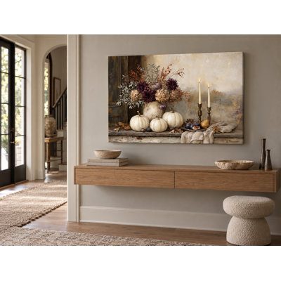 «Rustic Linen Harvest Bouquet Floral», art mural sur toile tendue