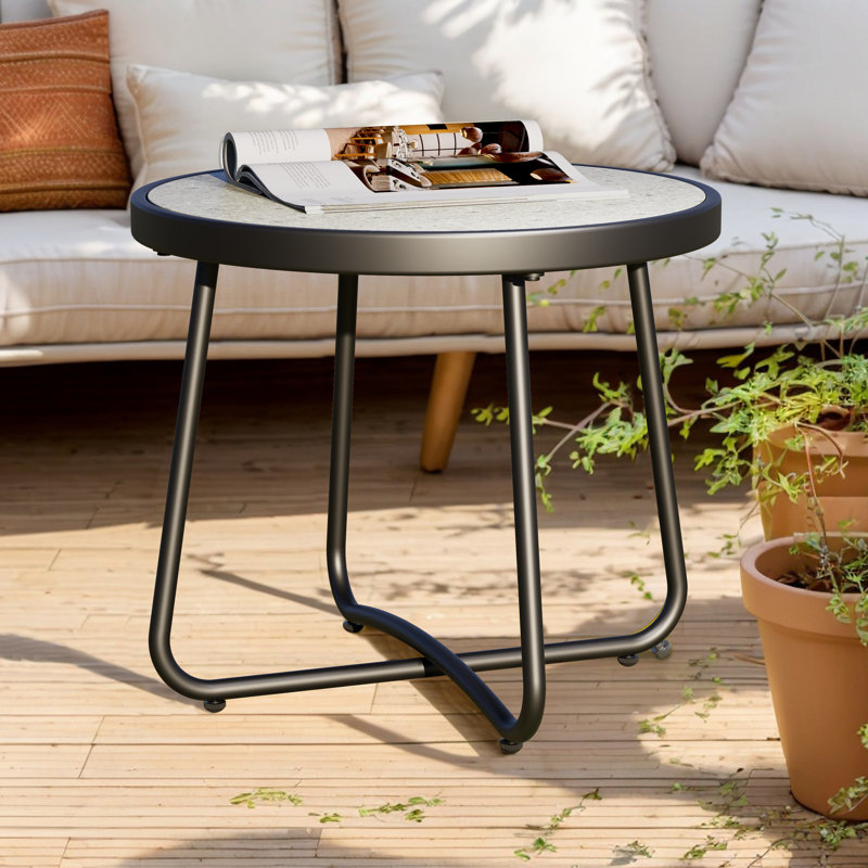 Mickelsen Steel Patio Side Table, Creamy White/Black