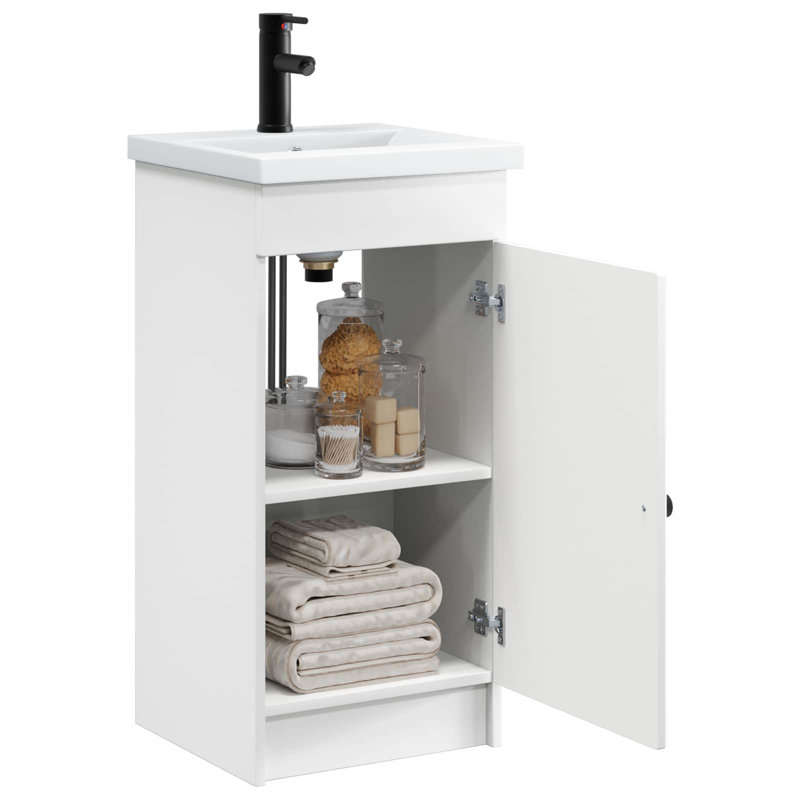 Single Bathroom Vanity with Ceramic Basin, White