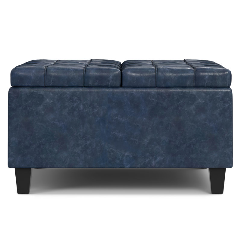 Repose-pieds carré avec rangement caché Harrison, Harrison Blue Faux Leather
