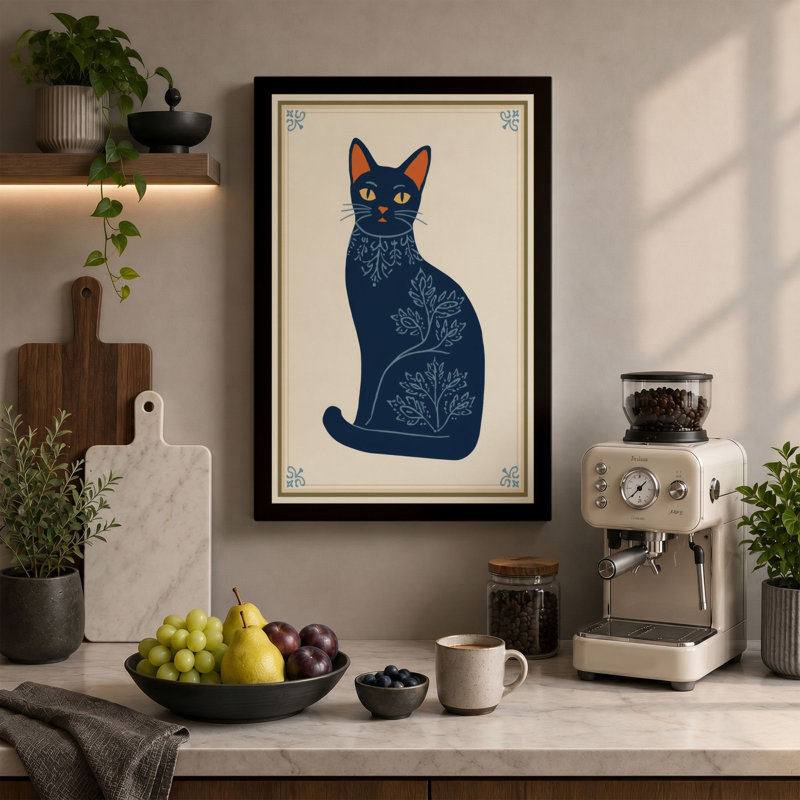 Botanical Cat Boho - Wrapped Canvas, 36x24 - 91.4 x 61.0 cm, Sage Border