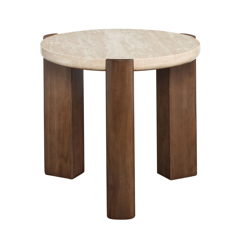 Travertine Top & Dark Oak End Table