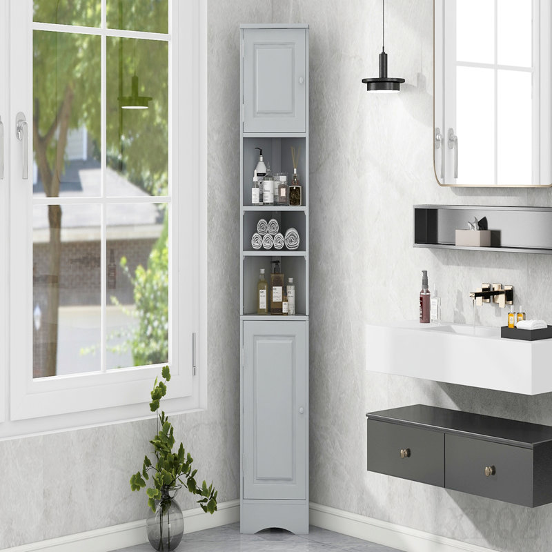 Multi-Functional Corner Cabinet Tall Bathroom Storage Cabinet With Two Doors And Adjustable Shelves, Open Shelf, White(Old Sku:Wf294602aak)