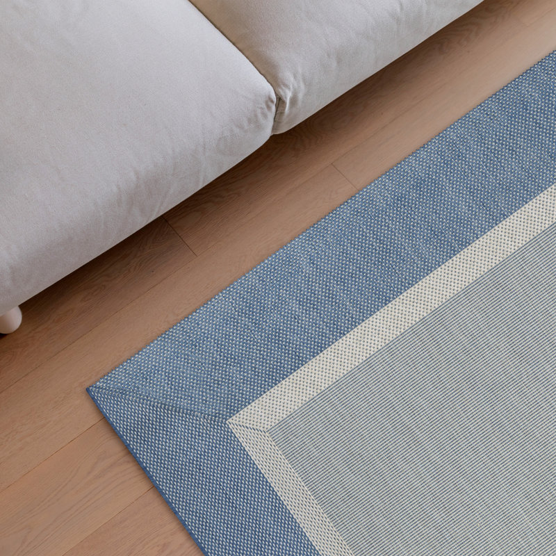 Tapis intérieur / extérieur bleu tissé à plat Alysha, Rectangle 2 pi x 3 pi 7 po