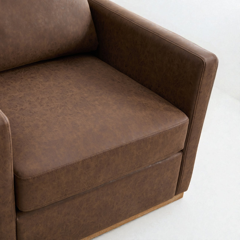 30.5" W Upholstered Comfy Swivel Club Chair, Coffee Faux Leather