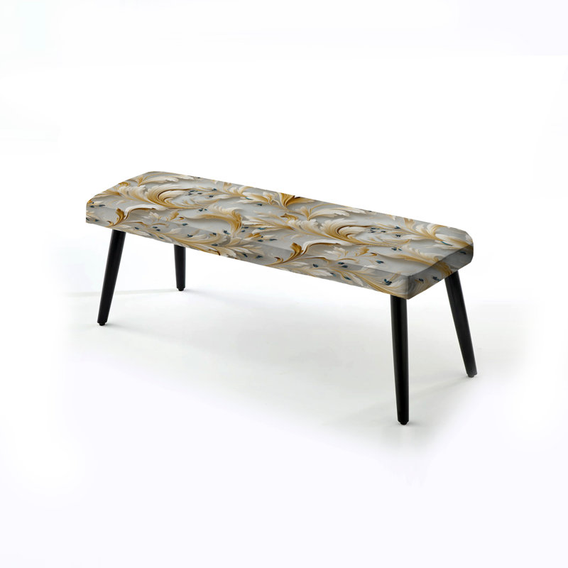 Vintage Scrollwork Elegance Antique Gold - Marble Upholstered Black Bench