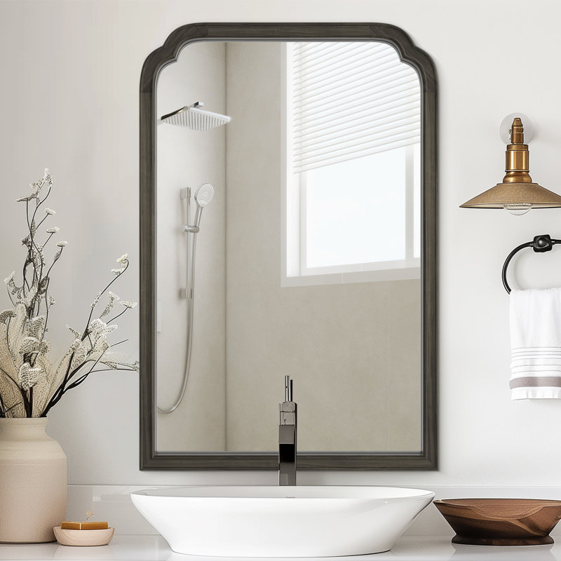 Solid Wood Wall Mirror for Bathroom or Bedroom, Black, 40" x 30"