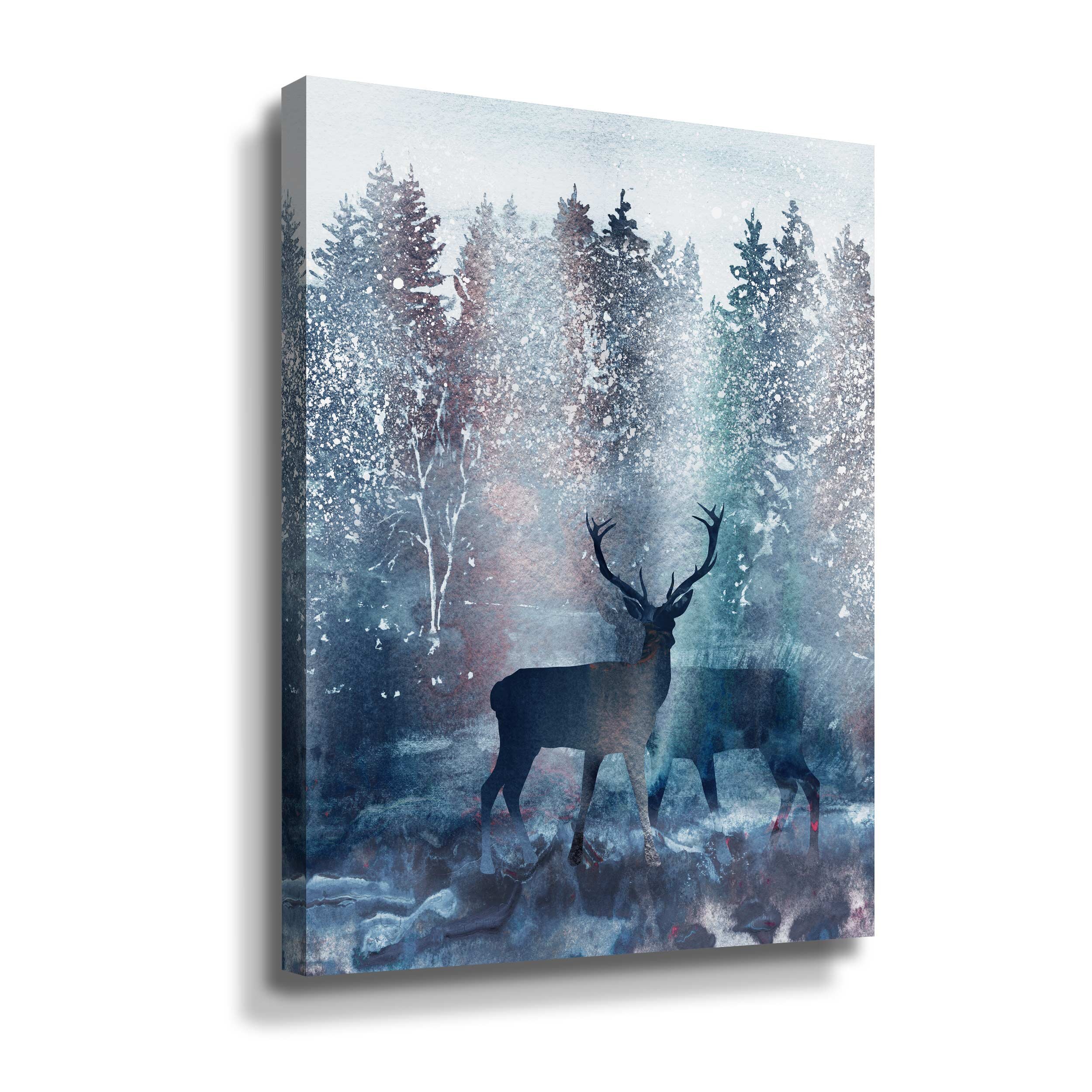 Loon Peak® Two Deer Bucks In The Snowy Winter Forest On Canvas by Irina ...