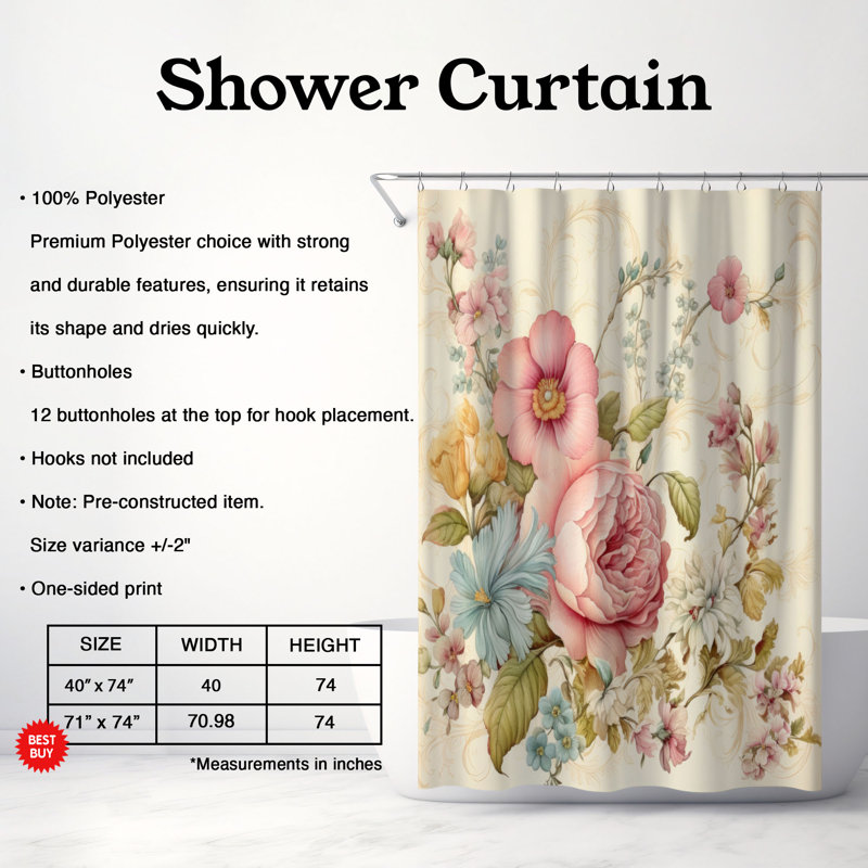 Rideau de douche standard 1 pièce Cute Garden, H 74 po x l 71 po