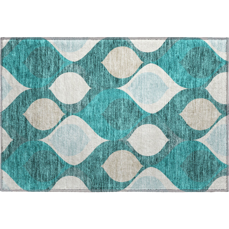 Premium Machine Washable Lisse Teal Rug, Rectangle 1' 8" x 2' 6"