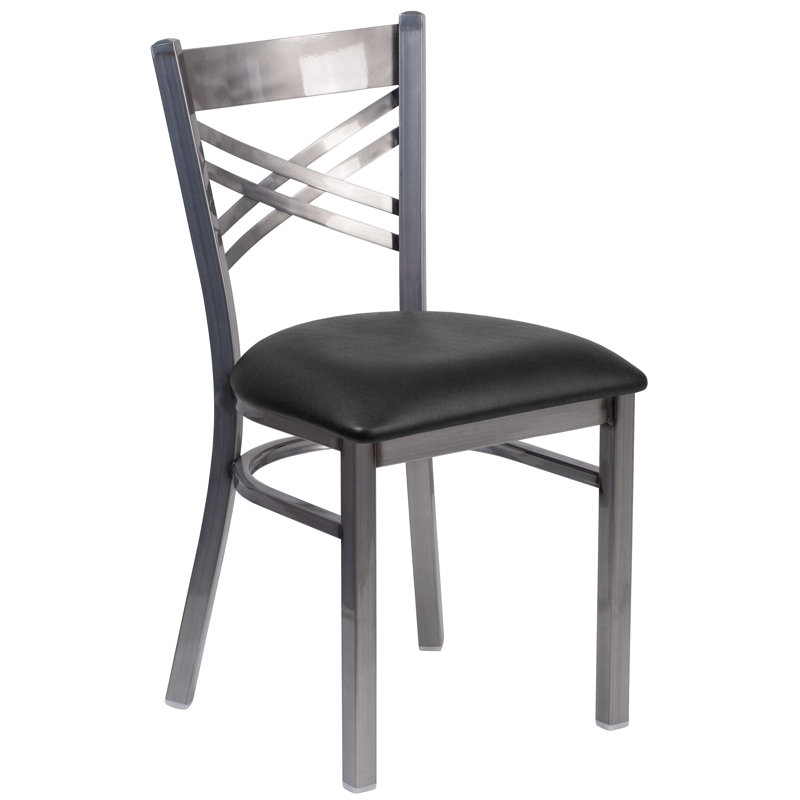 2 Pack Clear Coated "X" Back Metal Restaurant Chair, Black