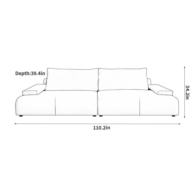 Simple Gray Casual Sofa, 34.2" H x 110.2" W x 39.4" D