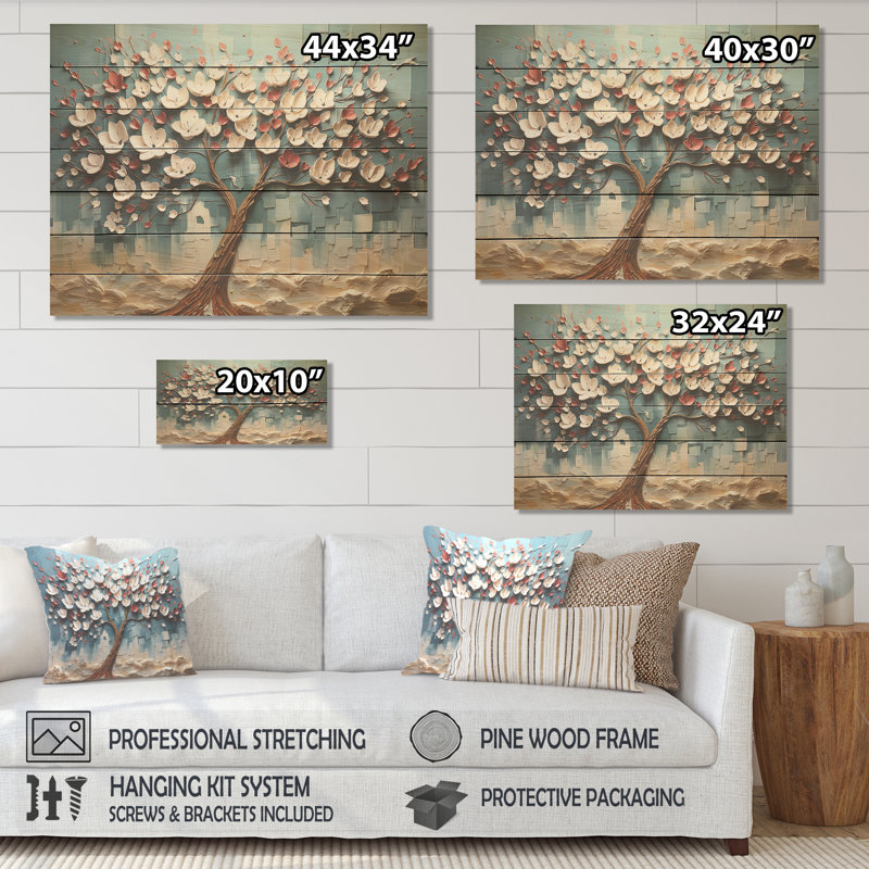 Arbre de fleur rouge et or au clair de lune - V sur arbre, H 30 po x l 40 po x P 0,78 po