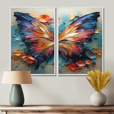 Orange And Blue Metallic Butterfly - Orange Art Prints On Canvas