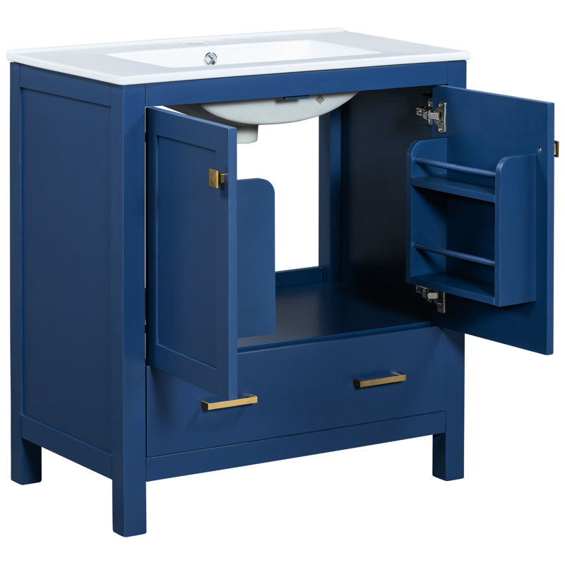 Armoire de salle de bain bleue 60 po avec lavabos doubles et style moderne - Transformez votre meuble-lavabo avec des tiroirs spacieux