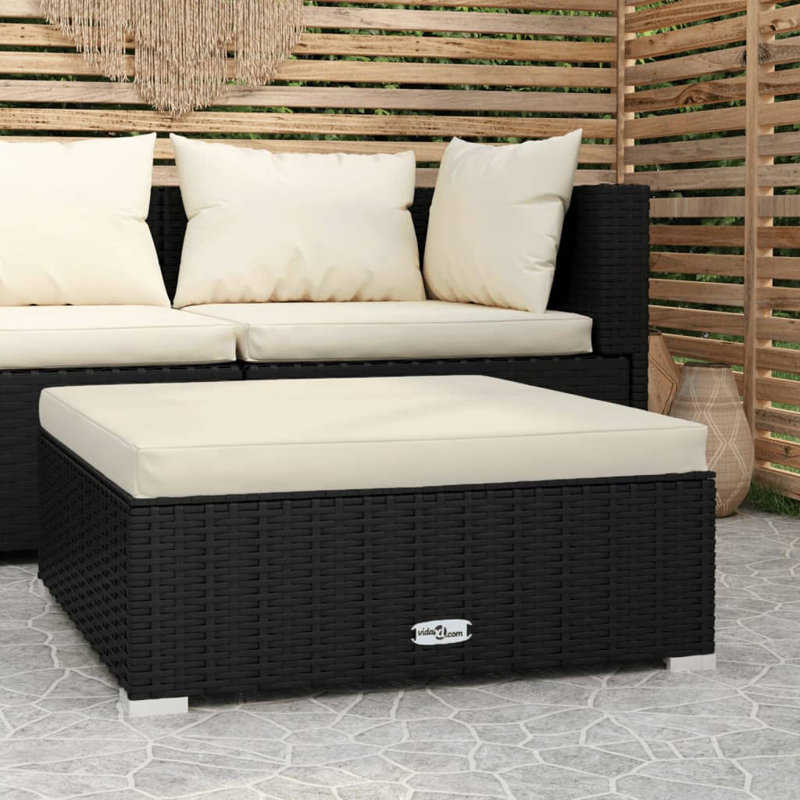 Outdoor Rattan Ottoman, Blue, Black