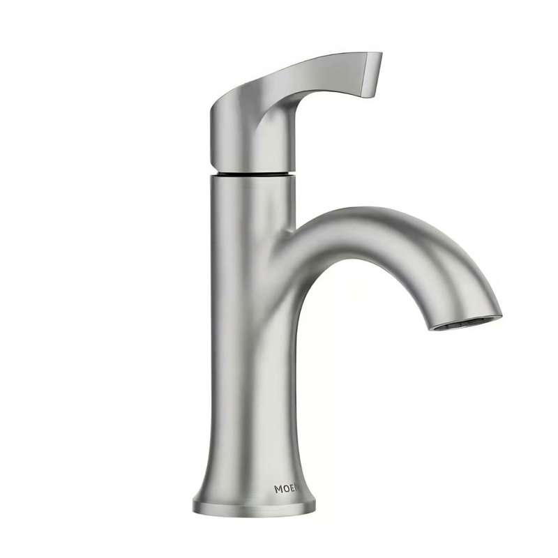 MOEN Korek Single Hole Single-Handle Bathroom Faucet with Drain Kit Included in Matte Black, Brushed Nickel