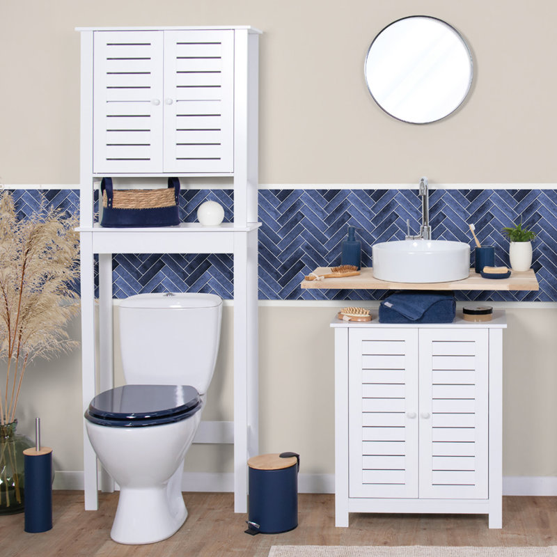 White Bathroom Vanity, Under Sink Cabinet with U-Shaped Cut-Out, Double Vented Doors, Space-Saving Design for Modern Bathrooms, Santorin Collection