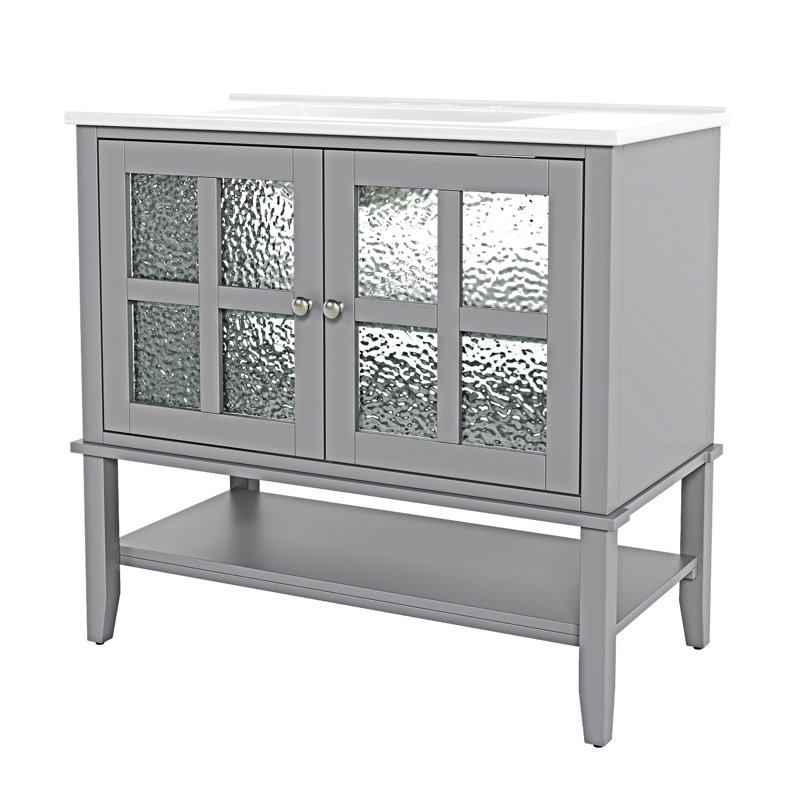 Meuble-lavabo de salle de bain avec lavabo en céramique, Gris