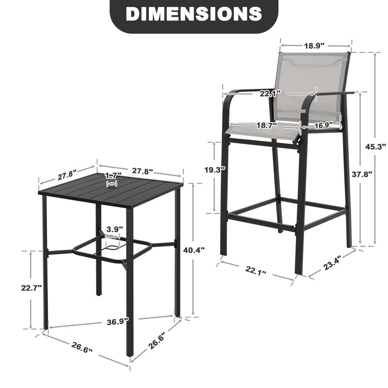 Patio 5-Piece Bar Set With Umbrella Hole, PVC-coated polyester Bar Stools