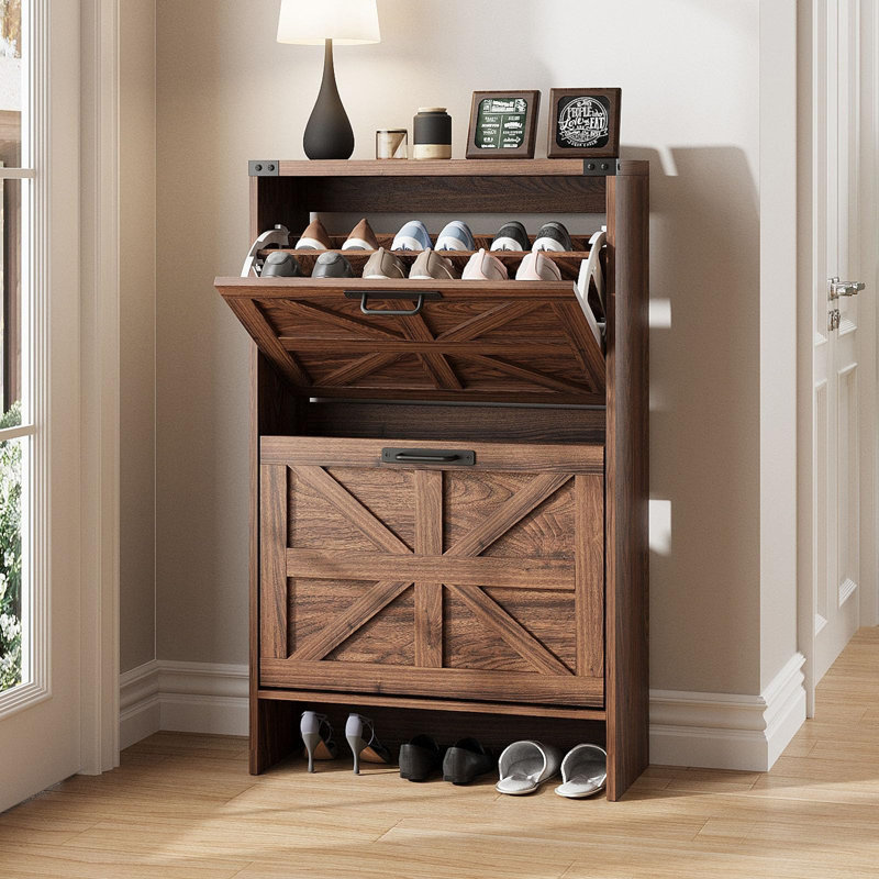 Shoe Storage Cabinet, Dark Walnut