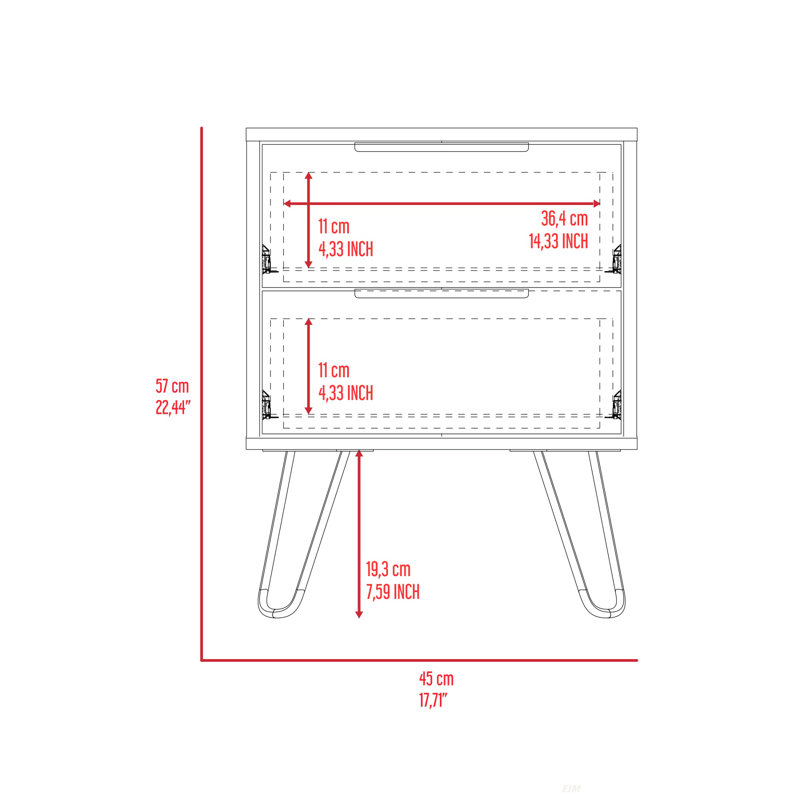 2 tables de chevet, table de bout, table d'appoint à quatre pieds, deux tiroirs