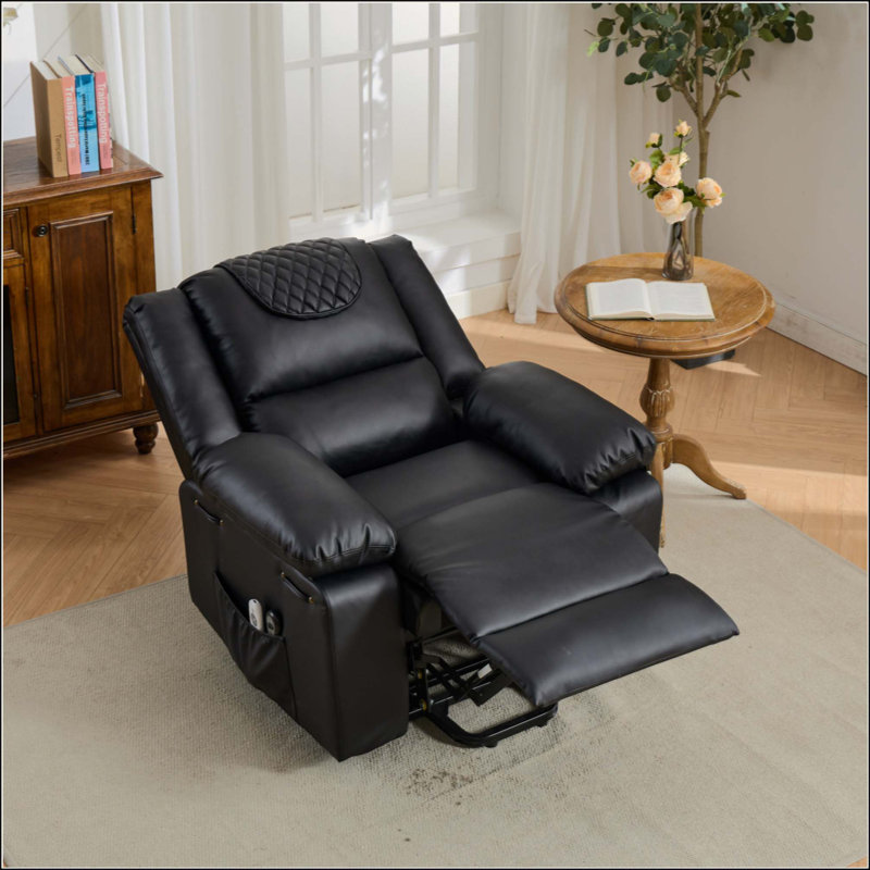 Fauteuil inclinable en polyuréthane chauffant et massant à distance pour personnes âgées, Noir