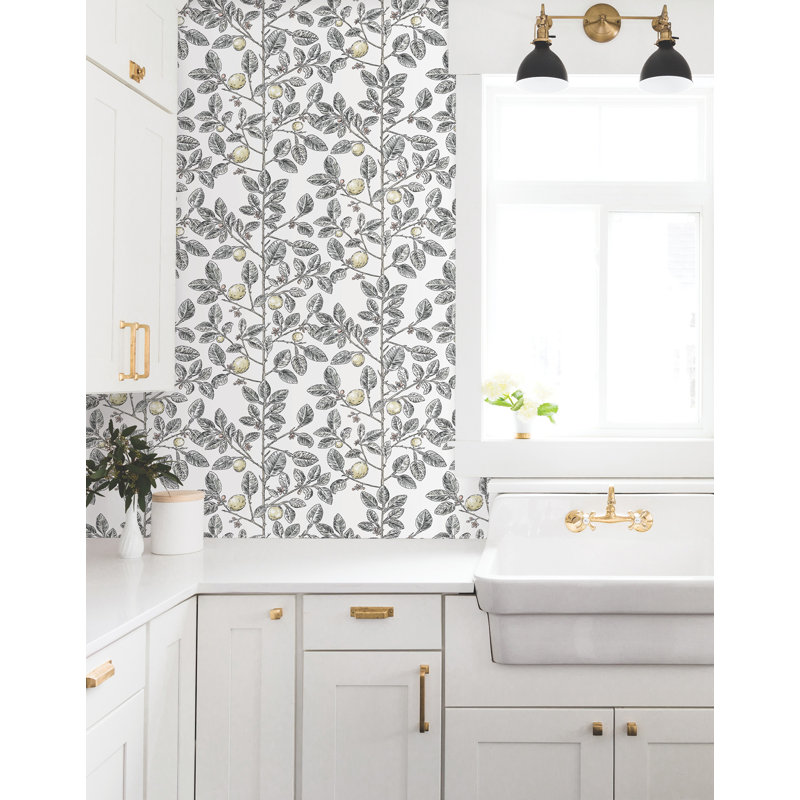Limoncello Toile Floral Wallpaper Roll, Black