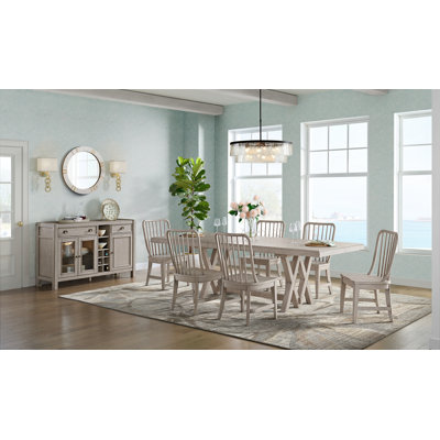 8-piece Trestle Dining Set With 6 Spindle Back Chairs And Side Server
