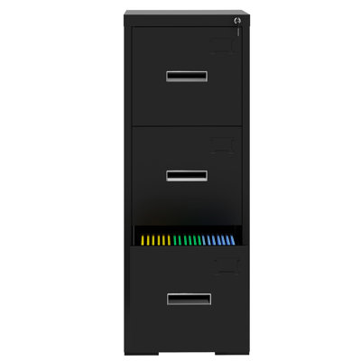3 Vertical File Cabinet, Lock, A4/Legal/Letter Documents, Secure Storage, Tilt Mechanism, Smooth Bearing Slides 3 - Drawer Metal Black Cold Rolled Steel, Locked For , Spacious Storage