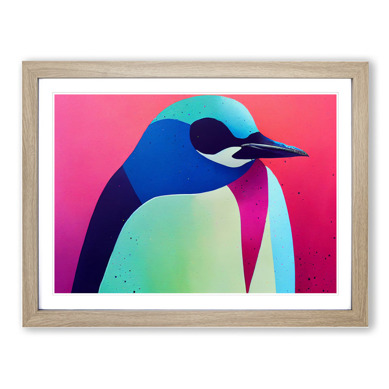 Abstract Penguin - Framed Print, 25cm H x 34cm W x 2cm D, Oak