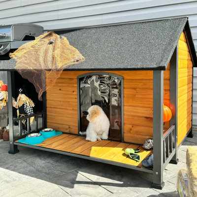 Extra Large Dog House Outdoor For Large Breed Dogs, Dog Kennel Outside, Weatherproof, Metal Frame Dog Shelter With Elevated Floor And Porch, For Xl, Xxl Big Dog