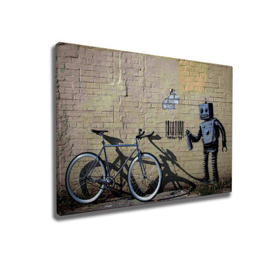 Superbe impression sur toile de Banksy, 27,6 x 39,4 pouces | 50% coton / 50% polyester, impression numérique de haute qualité | Cadre en bois de 0,8 po x 1,2 po | Parfait pour la décoration intérieure, les amateurs d'art et les cadeaux uniques
