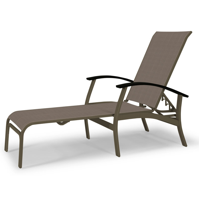 Askar Outdoor Rust-Resistant Metal Chaise Lounge, Textured Beachwood, Brown Sunbrella® Tweed, White P50