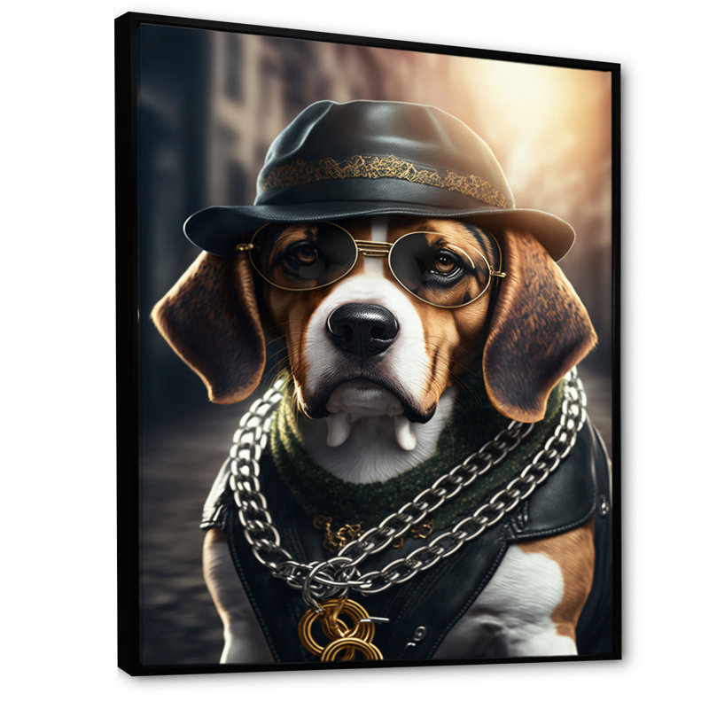 «Beagle Gangster in NYC III», impression sur toile, H 20 po x l 12 po x P 1 po, Toile avec cadre flottant noir