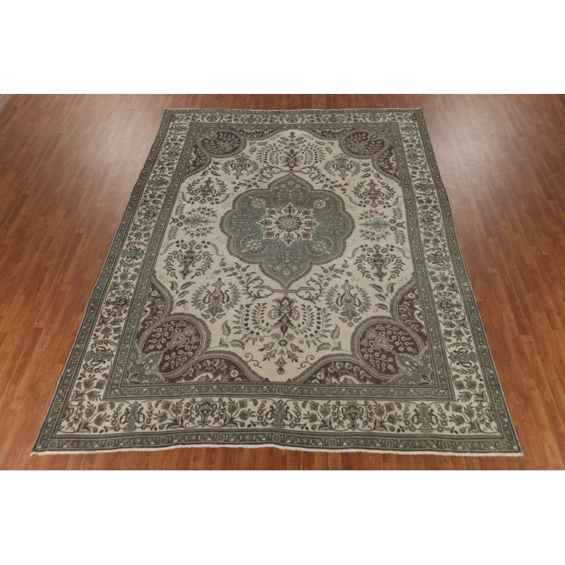 Tapis traditionnel ivoire en laine fait à la main 10 x 13