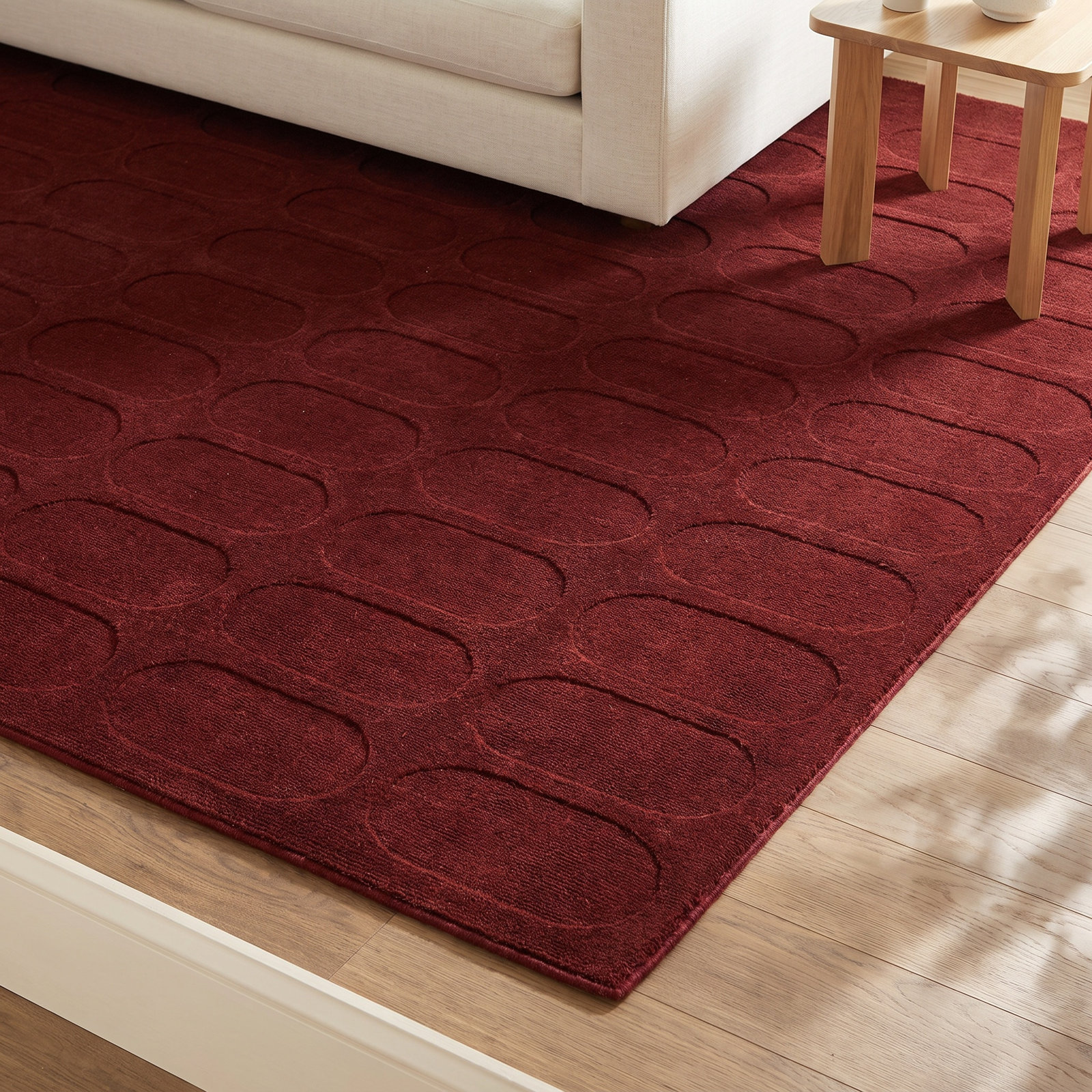 Mazzi Burgundy Hand-Loomed Geometric Wool Rug, Rectangle 7'10" x 10'