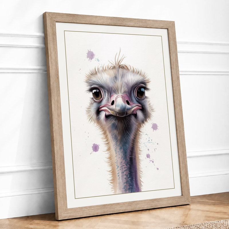 Ostrich Portrait Modern - Print, Oak, A3 - 42.0 x 29.7 cm