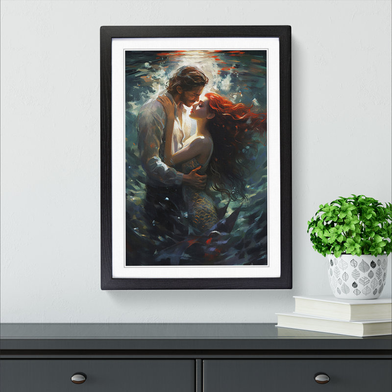Mermaid Romanticism - Single Picture Frame Print on Wood, Black Framed, 64cm H x 46cm W x 2cm D