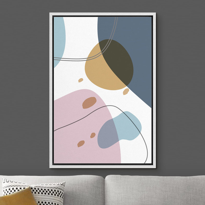 Bleu, jaune et rose, sphères géométriques, formes abstraites, art moderne, illusion 3D minimaliste, coloré, Blanc