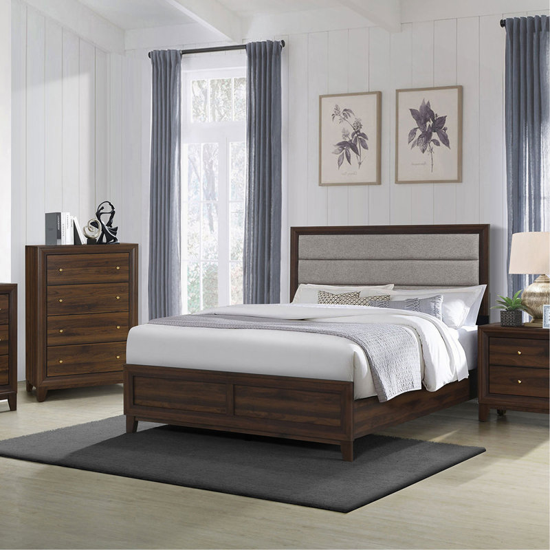 Anza Walnut Upholstered Queen Bed