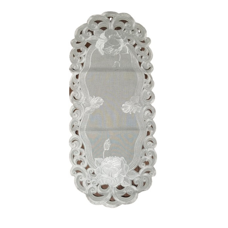 Chemin de table rectangulaire en argent brodé Cutwork, 34 po x 15 po